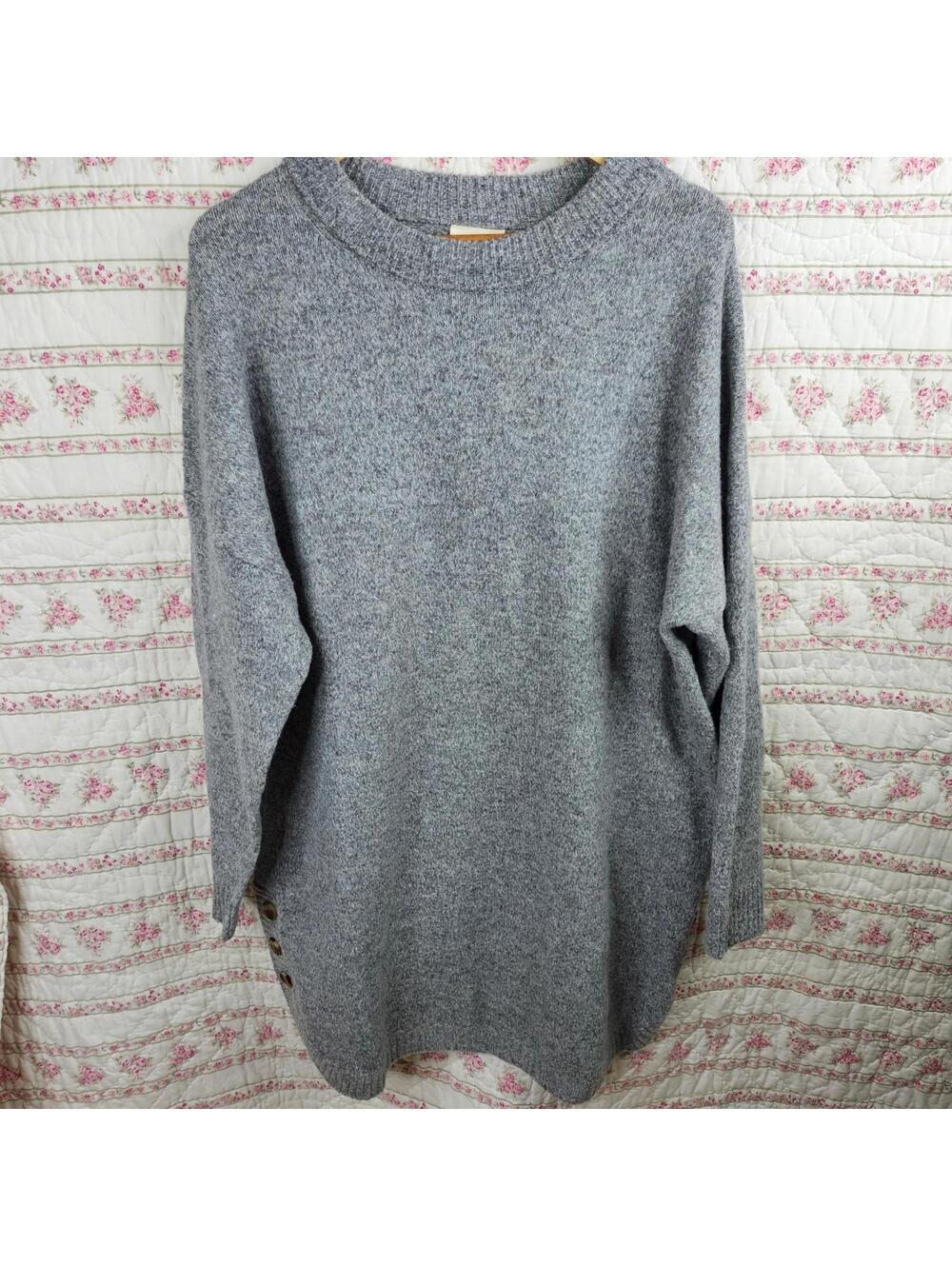 Gray Long Sleeve Knit Dress with Button Detail 143 Story by Line Up Size 1X